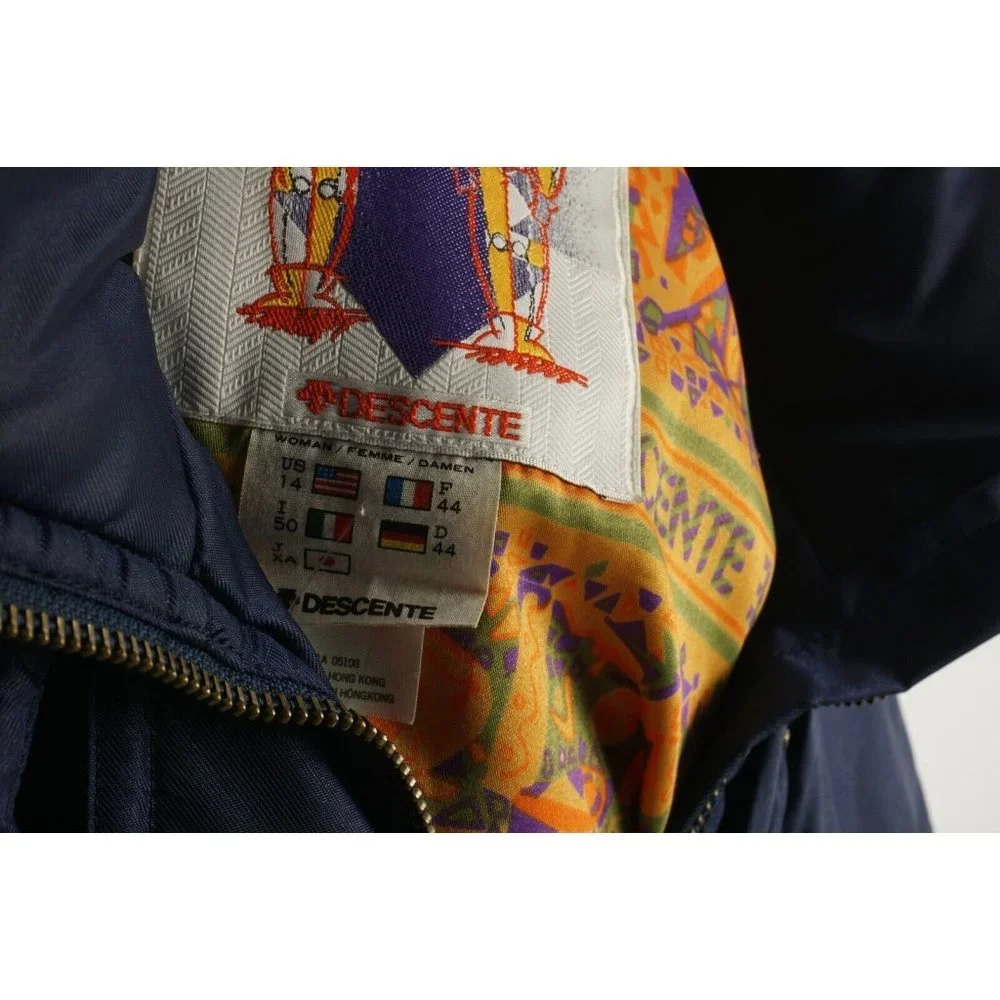 Vintage Descente Women's Size 14 Blue Belted Lined Insulated Zip Snap Ski Jacket
